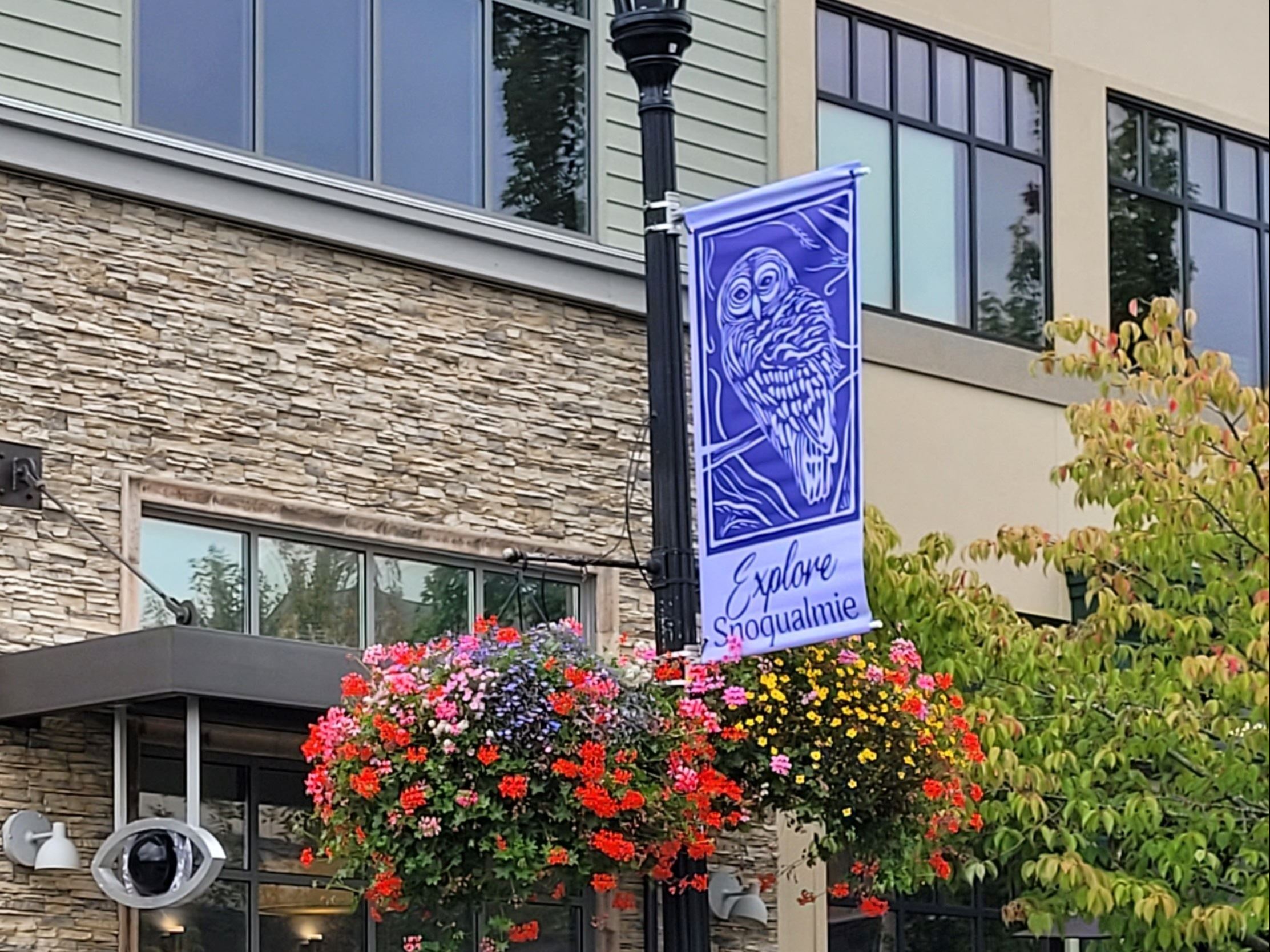 City of Snoqualmie Owl Light Pole Banner photo Sept 2024 