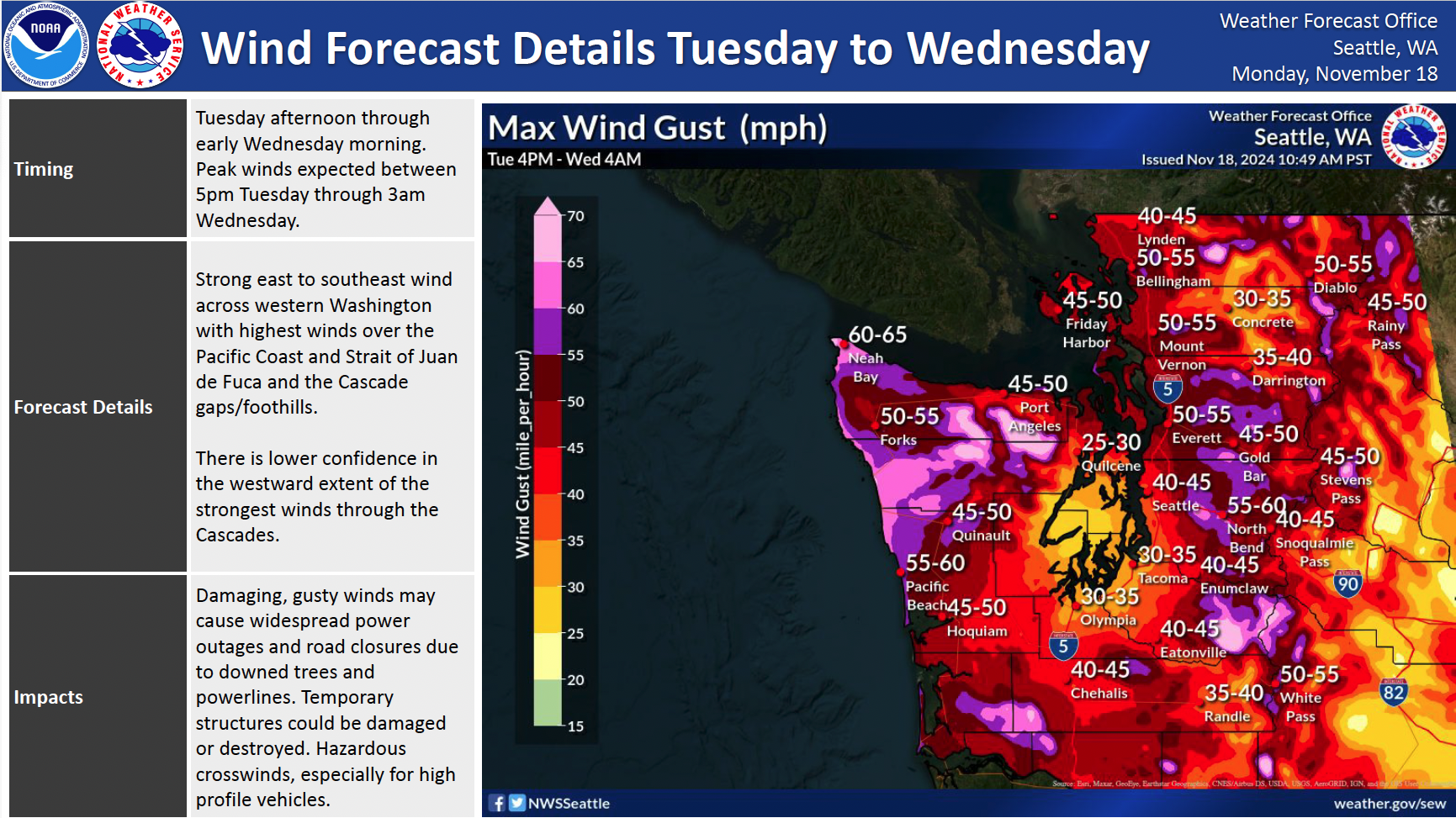 National Weather Service Wind Gust Map 11_19_2024