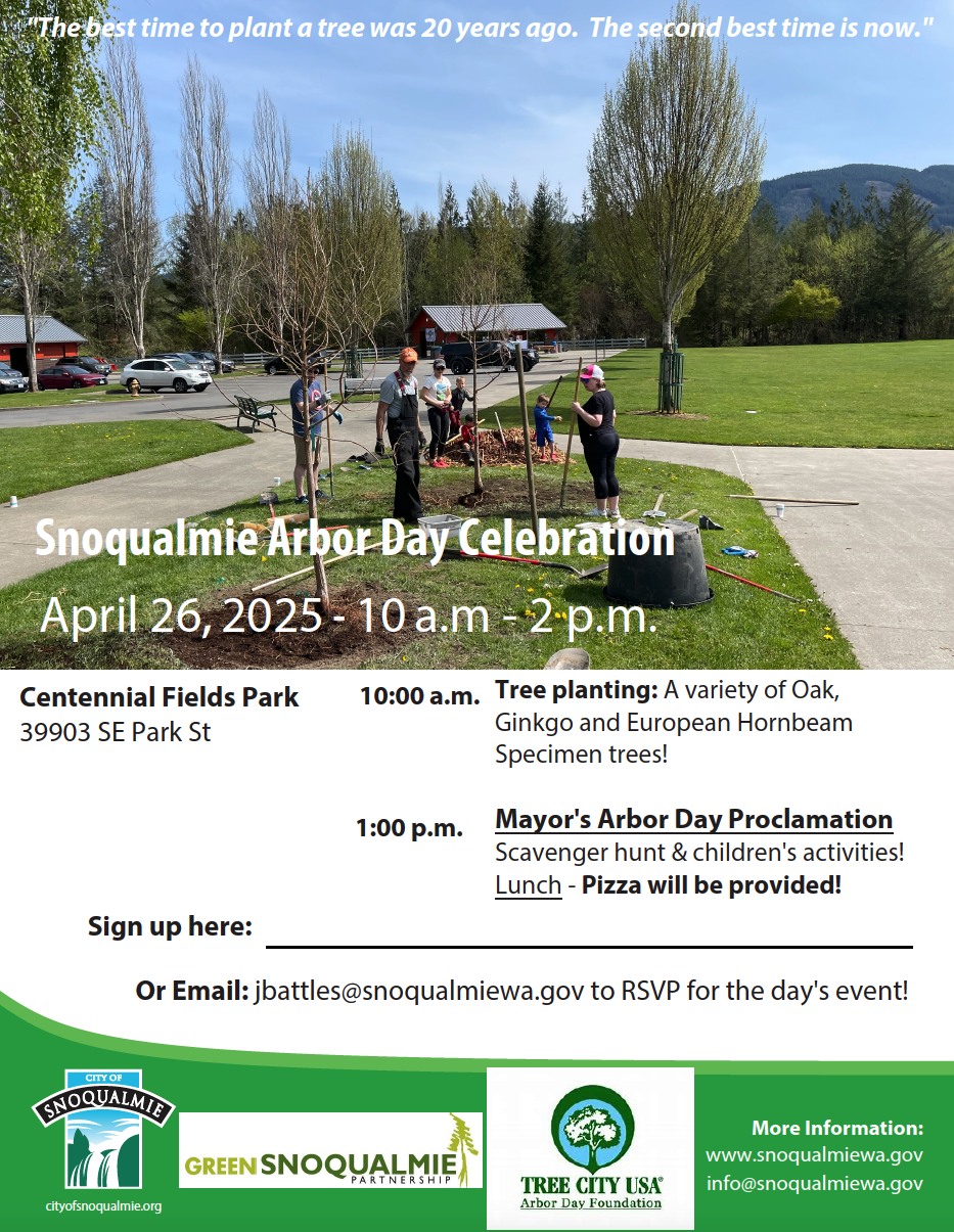 Snqoualmie Arbor Day Celebration Flier 20250426